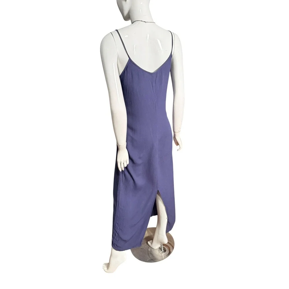 Beth Schaeffer Y2K Purple Crinkle Slip Maxi Dress Spaghetti Strap Back Slit M - Picture 4 of 6